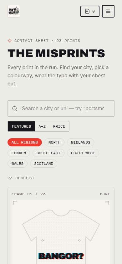 City Misprint mobile layout