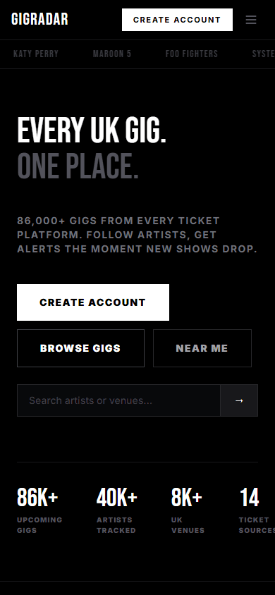 GigRadar mobile layout